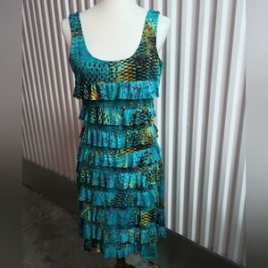 Vibrant Teal Ruffle Midi Dress